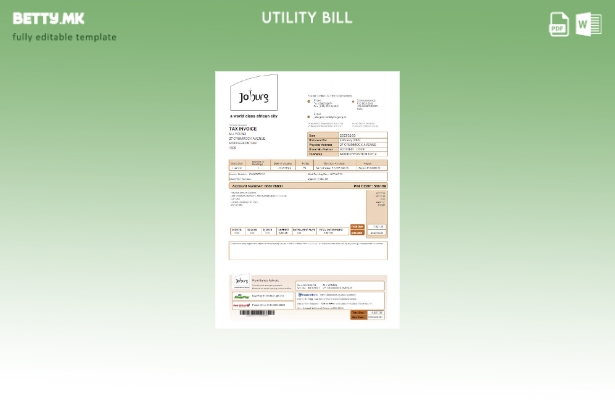 Модерен стил шаблон за сметки за комунални услуги во Јужна Африка Јобург